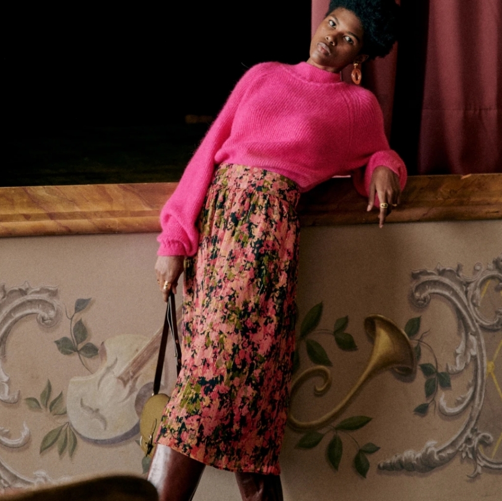 Sezane Maria Flowy Floral Pink Skirt